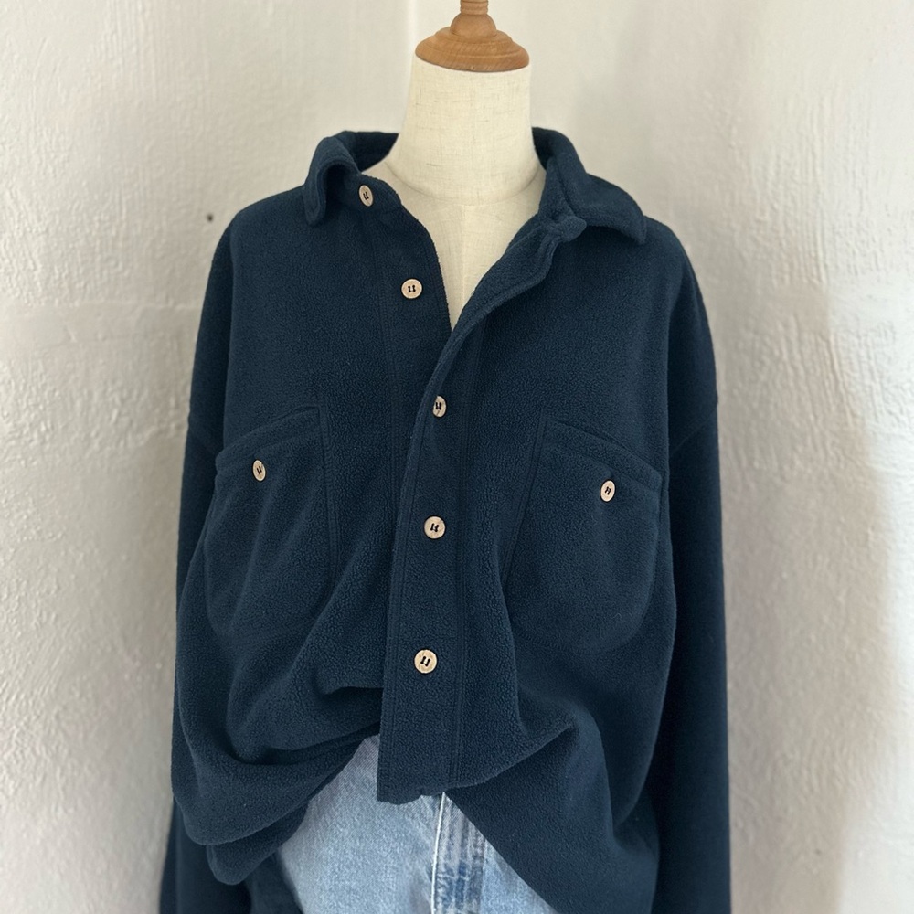 Vintage Faded Glory Navy Button-Up Fleece Shacket